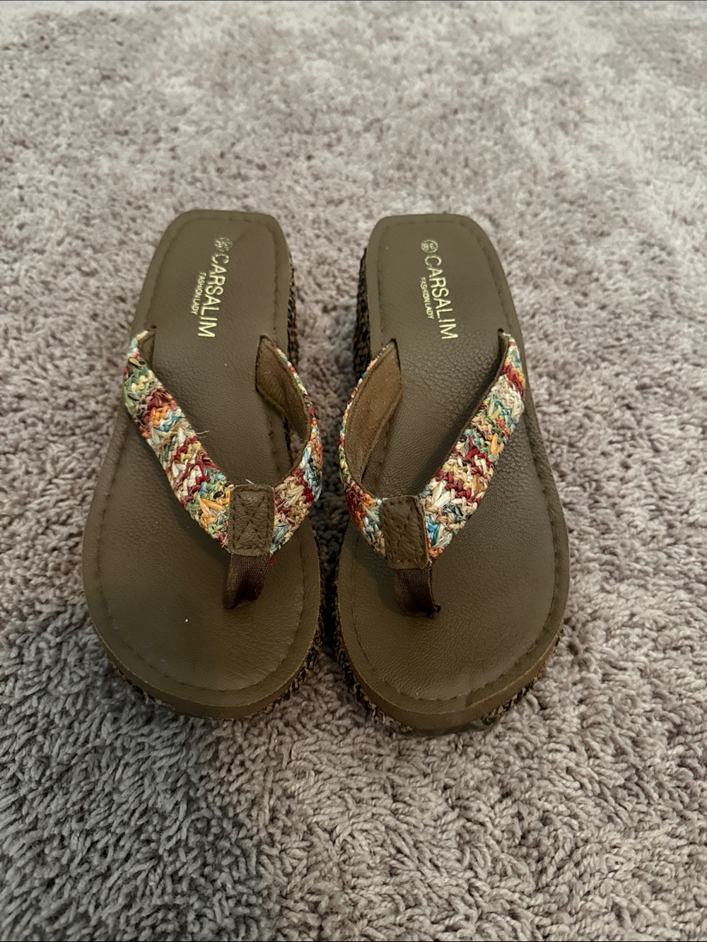 Women’s Brown Multicolor Braided-strap Flip Flop Sandals